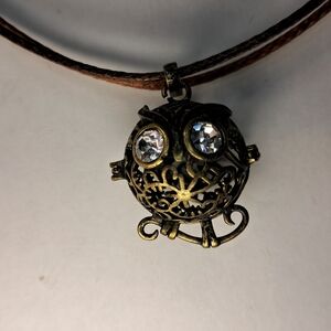 Vintage Owl Locket Necklace w/ Double Cord (Antique Goldtone)